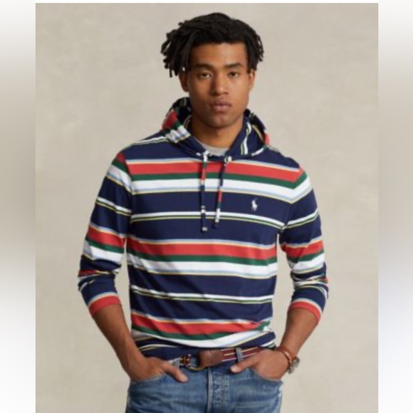 POLO RALPH LAUREN Cotton Striped Jersey Hooded Pullover Men's Size Large - Picture 1 of 6